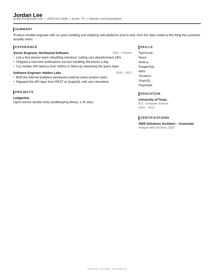 Compact résumé template