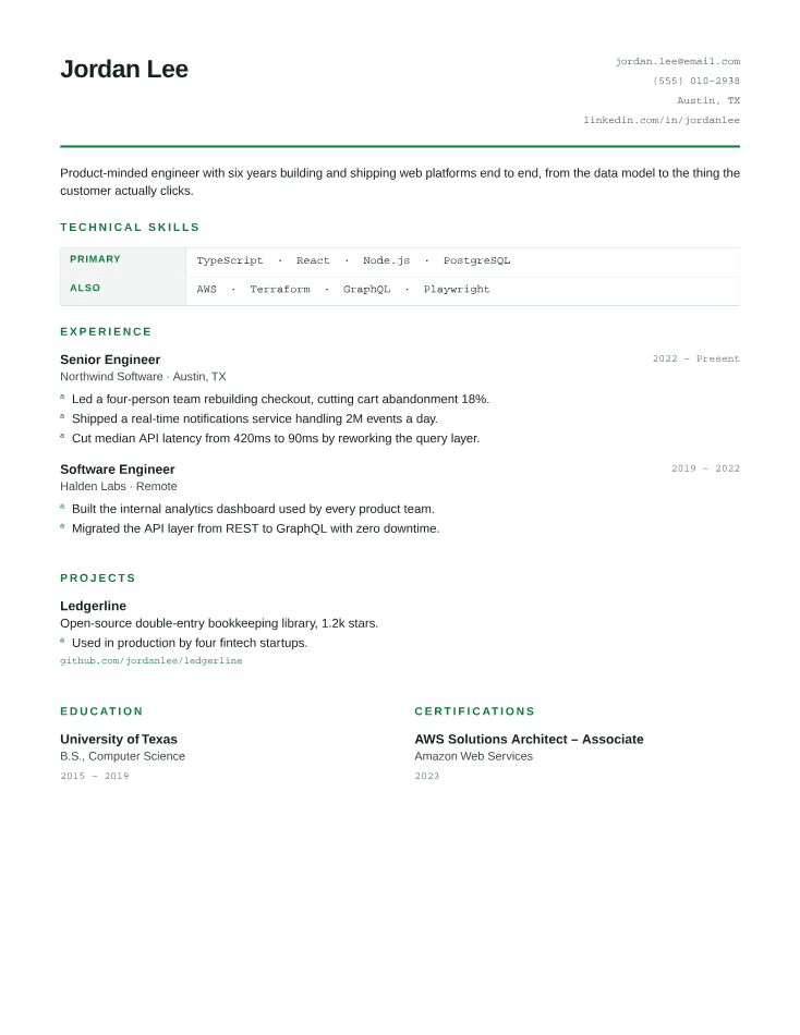 Technical résumé template